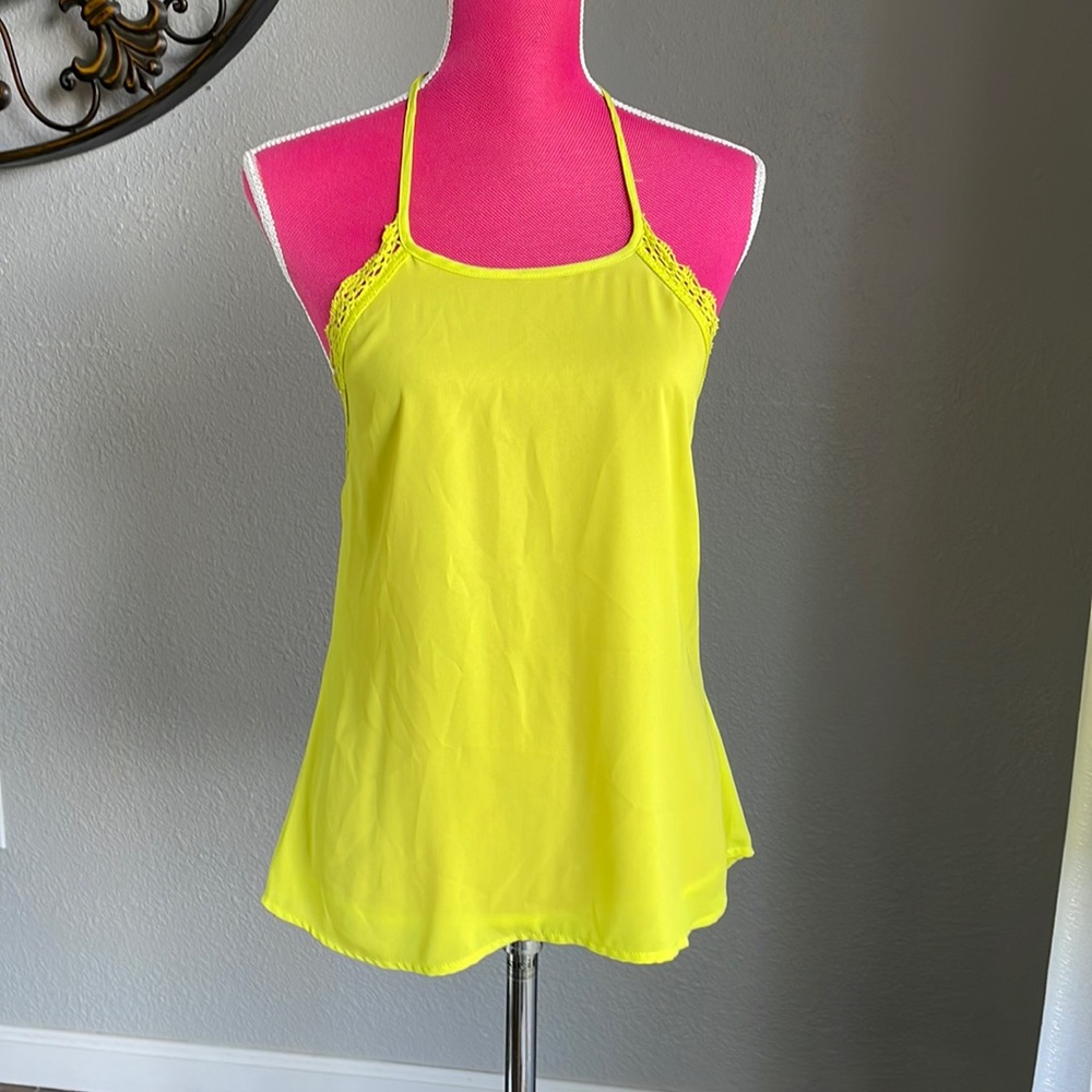 NWT Neon Green Halter Lace Trim Top Dillards